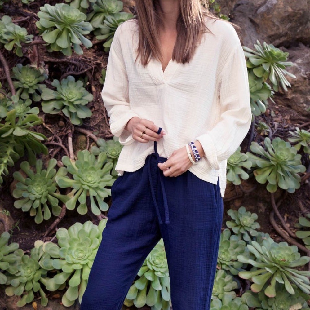 XiRENA Ivory Gauze V eck Long Sleeve Top Sz Small